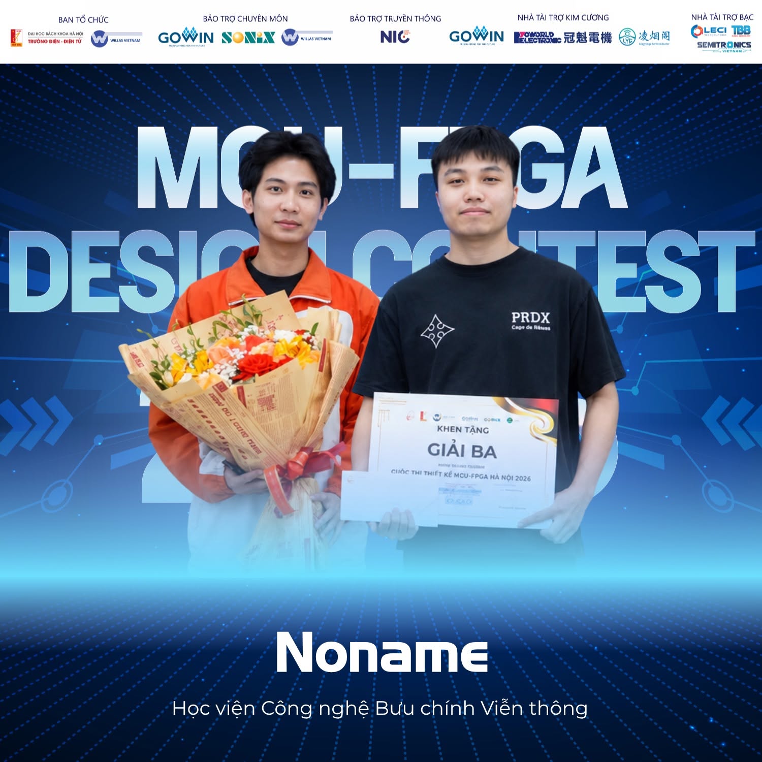 🎉 CHÚC MỪNG ĐỘI NONAME GIÀNH GIẢI NHÌ CUỘC THI THIẾT KẾ MCU–FPGA HÀ NỘI 2026 🎉